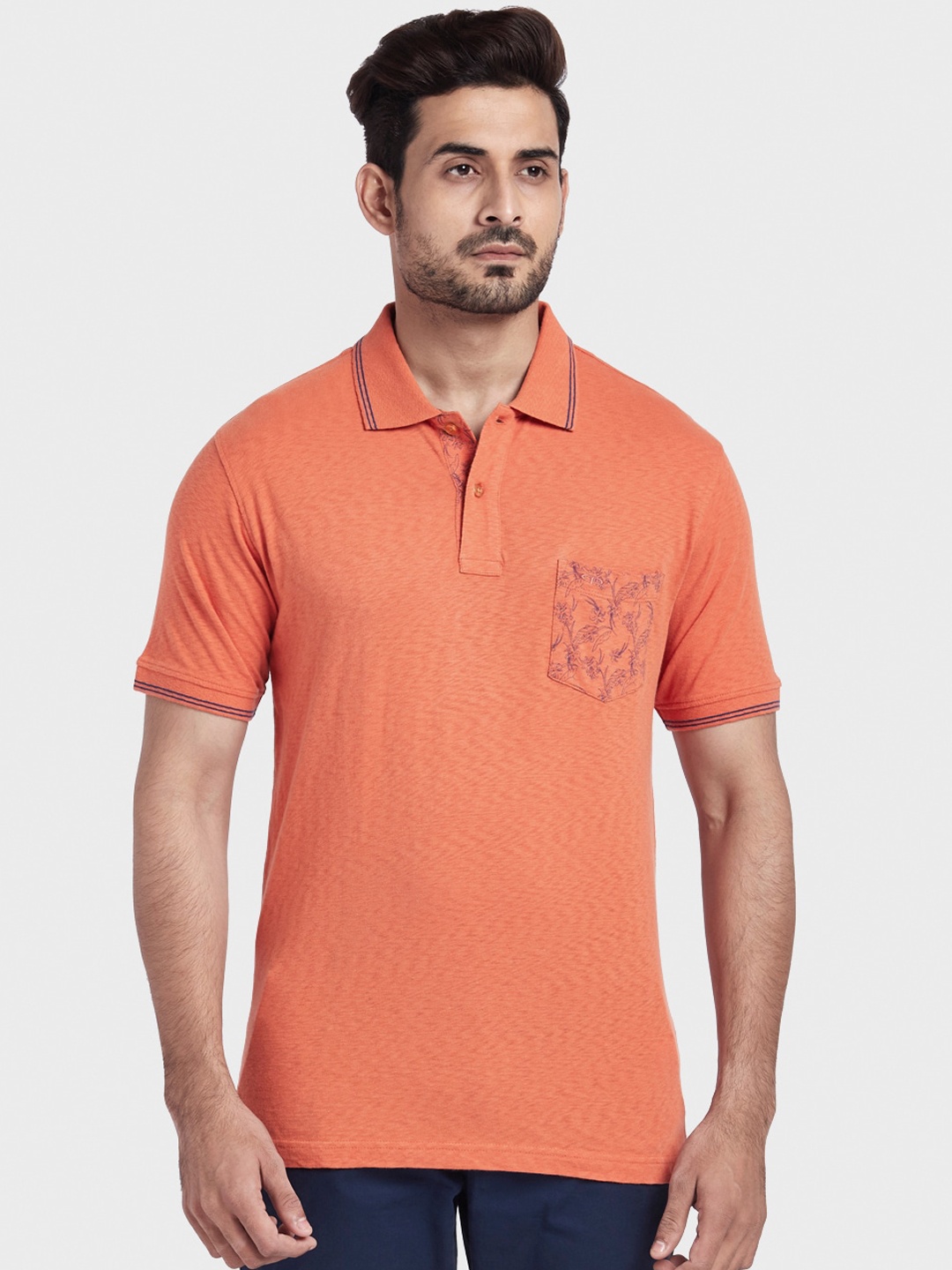 

ColorPlus Men Orange Solid Polo Collar T-shirt