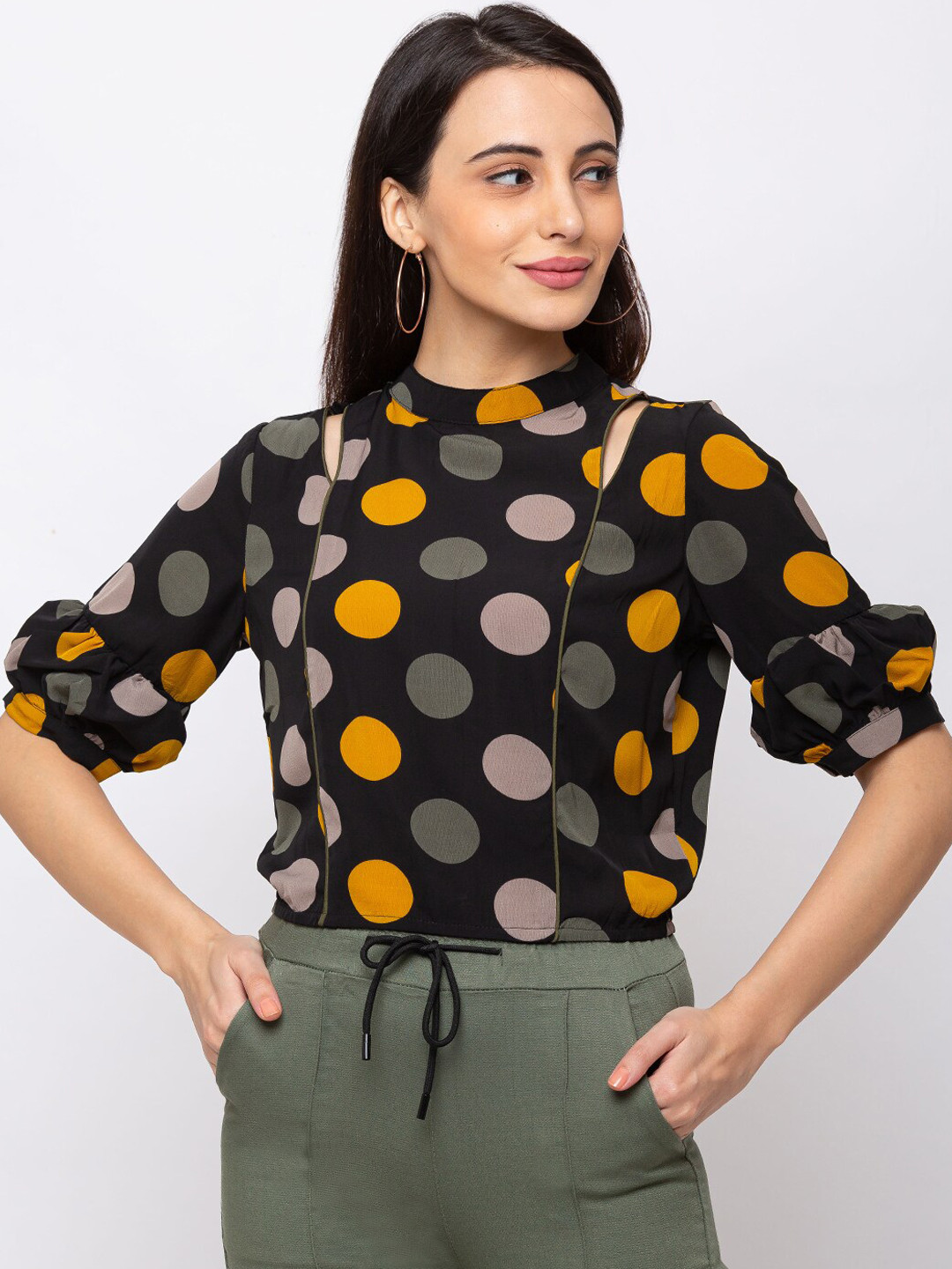 

SHECZZAR Women Black Printed Top
