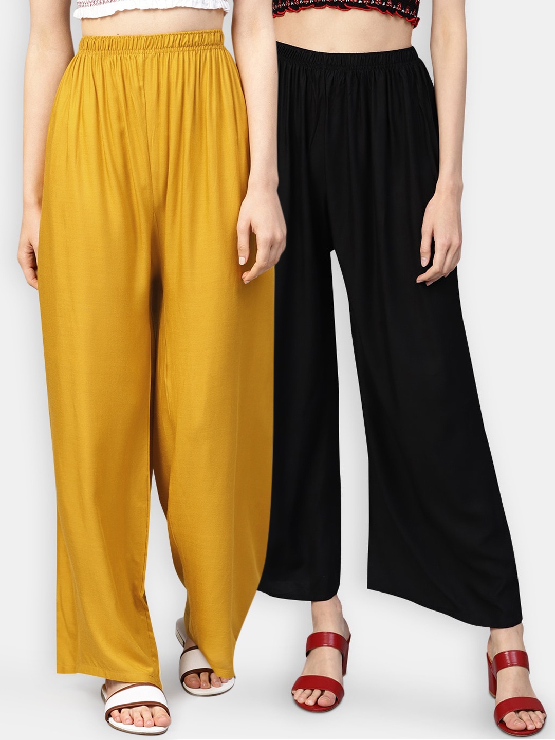 

Jompers Women Pack Of 2 Solid Wide-Leg Palazzos, Black