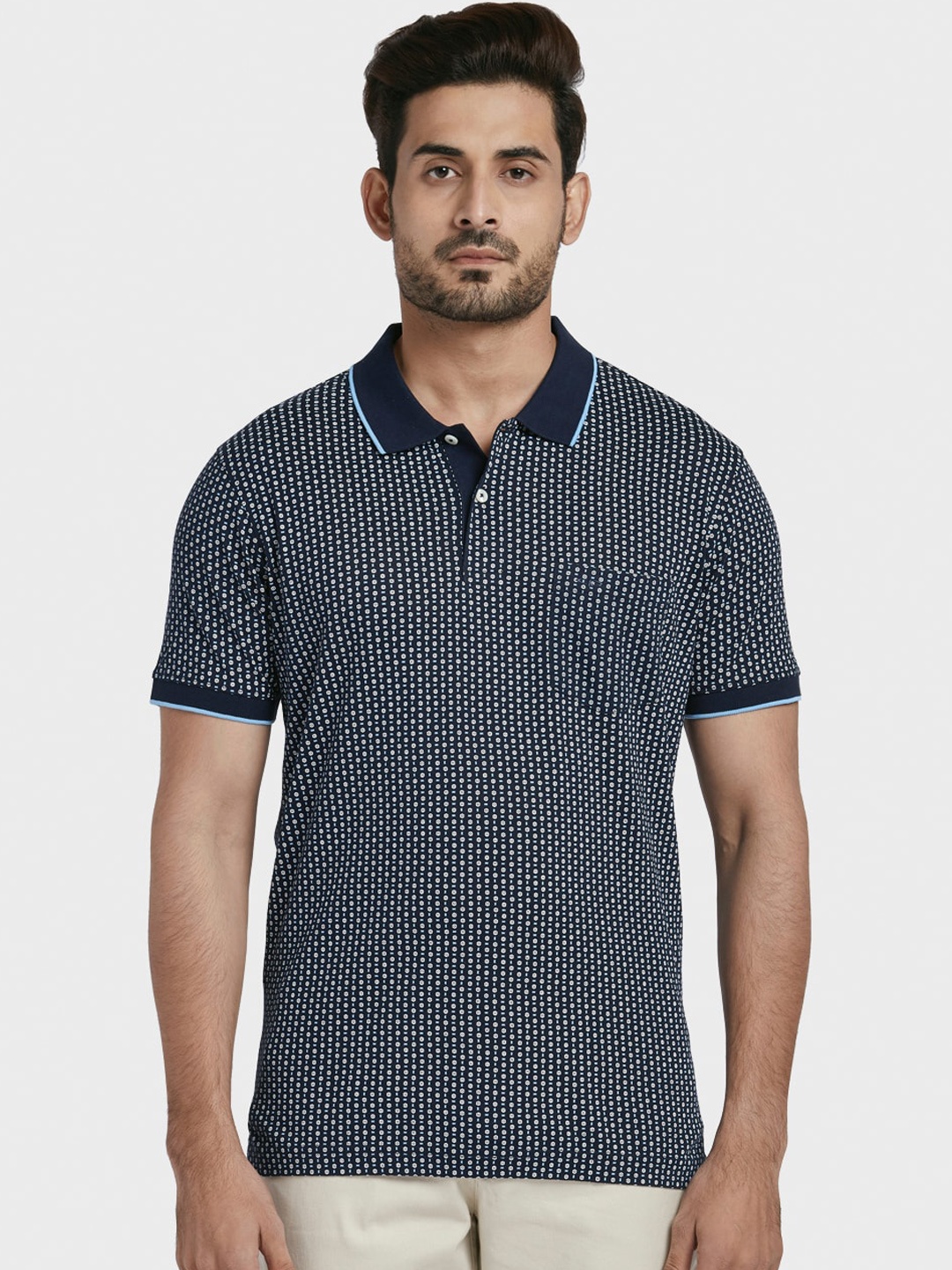 

ColorPlus Men Blue Printed Polo Collar T-shirt