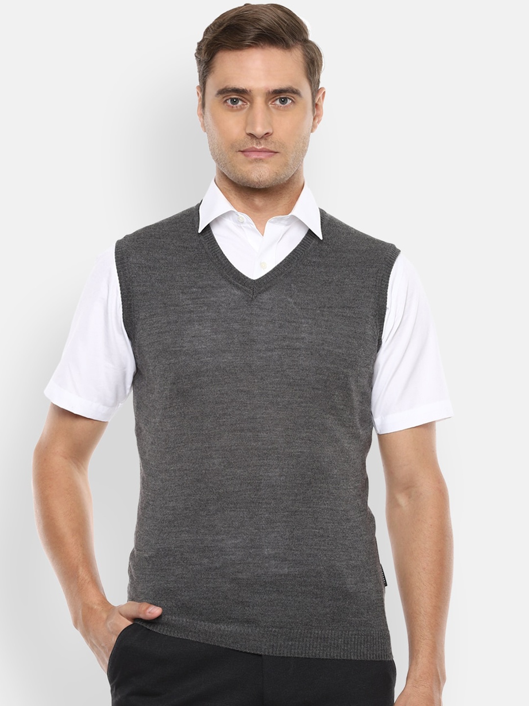 

Van Heusen Men Grey Solid Sweater Vest