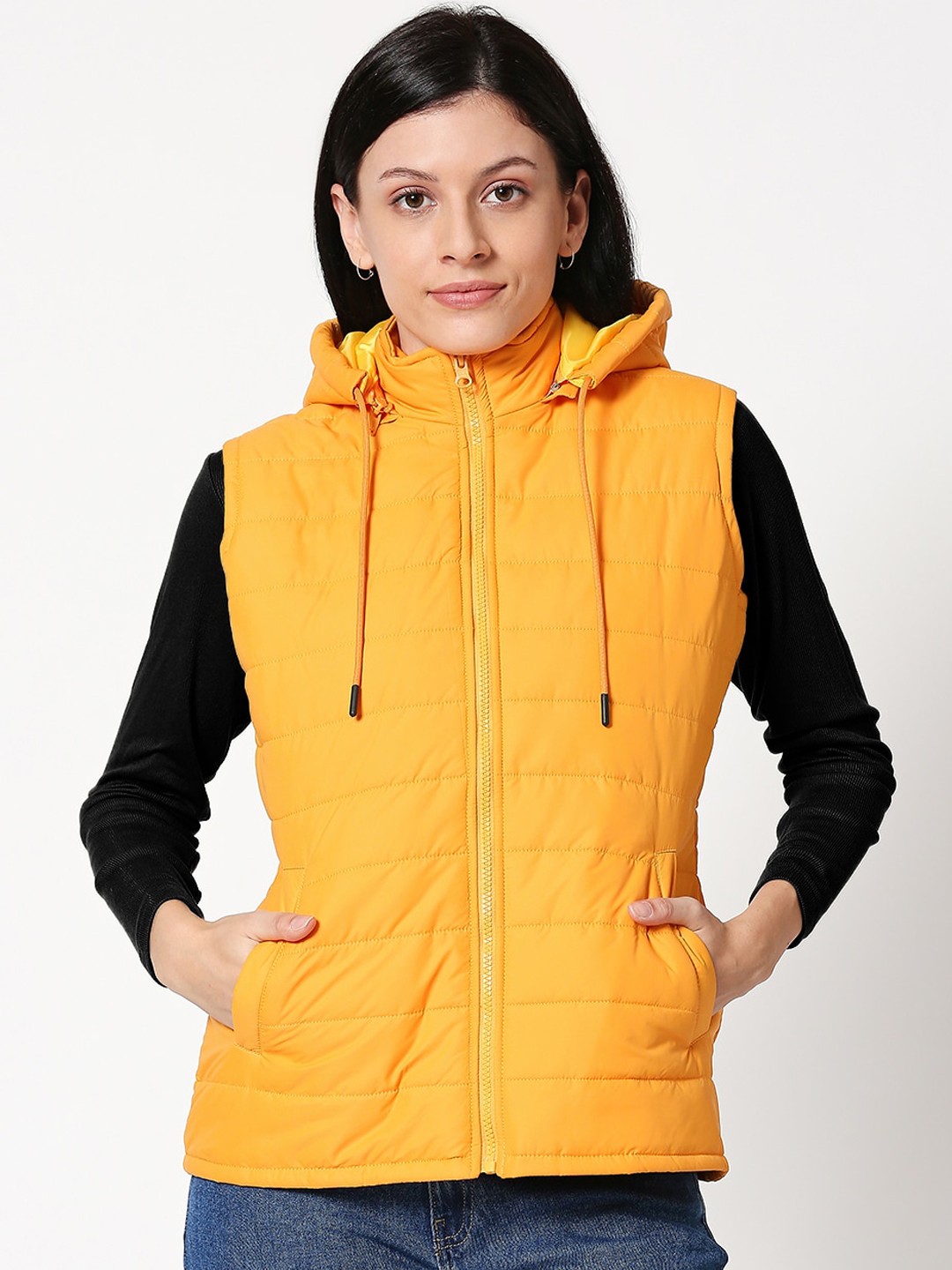 

Bewakoof Women Yellow Solid Water Resistant Padded Jacket