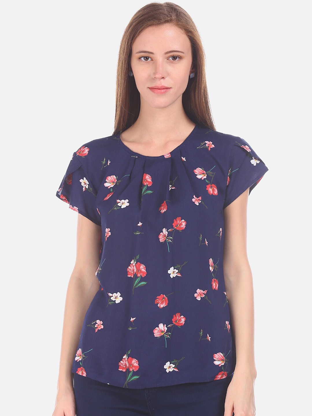 

Cherokee Women Navy Blue Printed Top