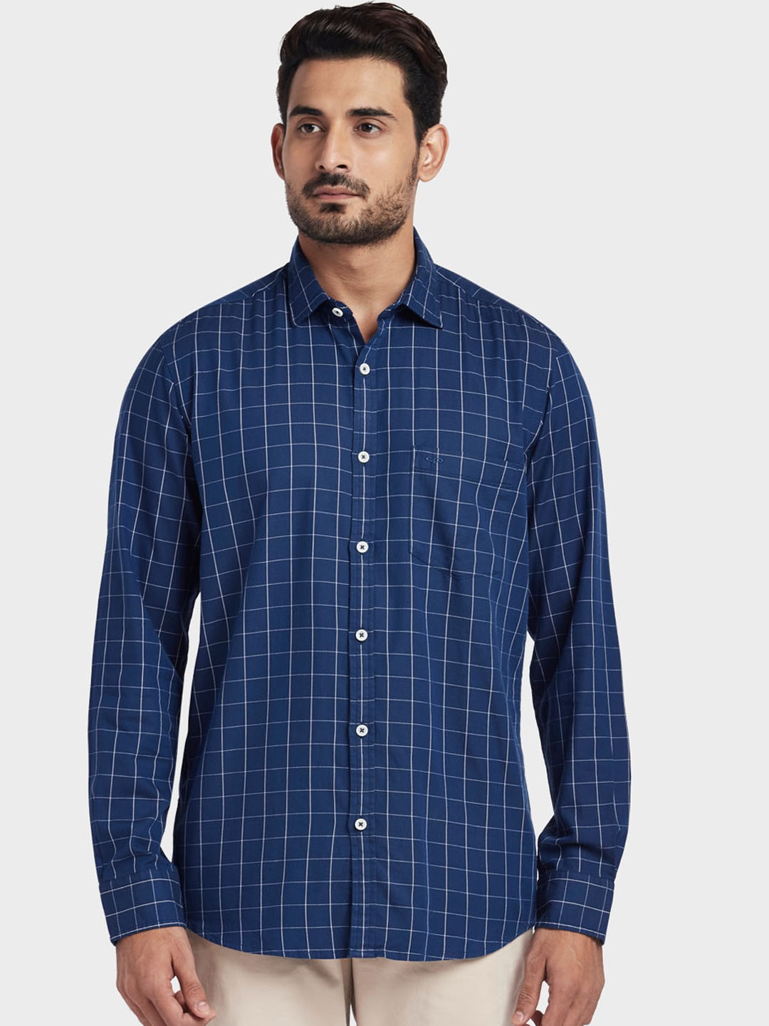 

ColorPlus Men Blue Tailored Fit Checked Casual Shirt