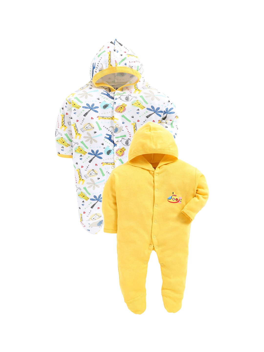 

BUMZEE Kids Pack of 2 Yellow & White Sleepsuits
