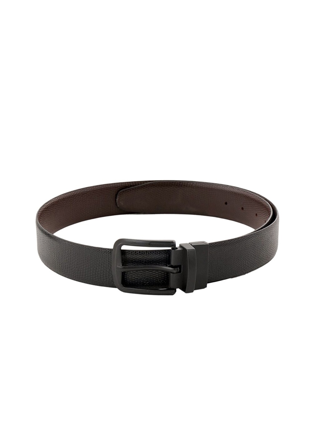 WELBAWT Men Black Textured Leather Belt