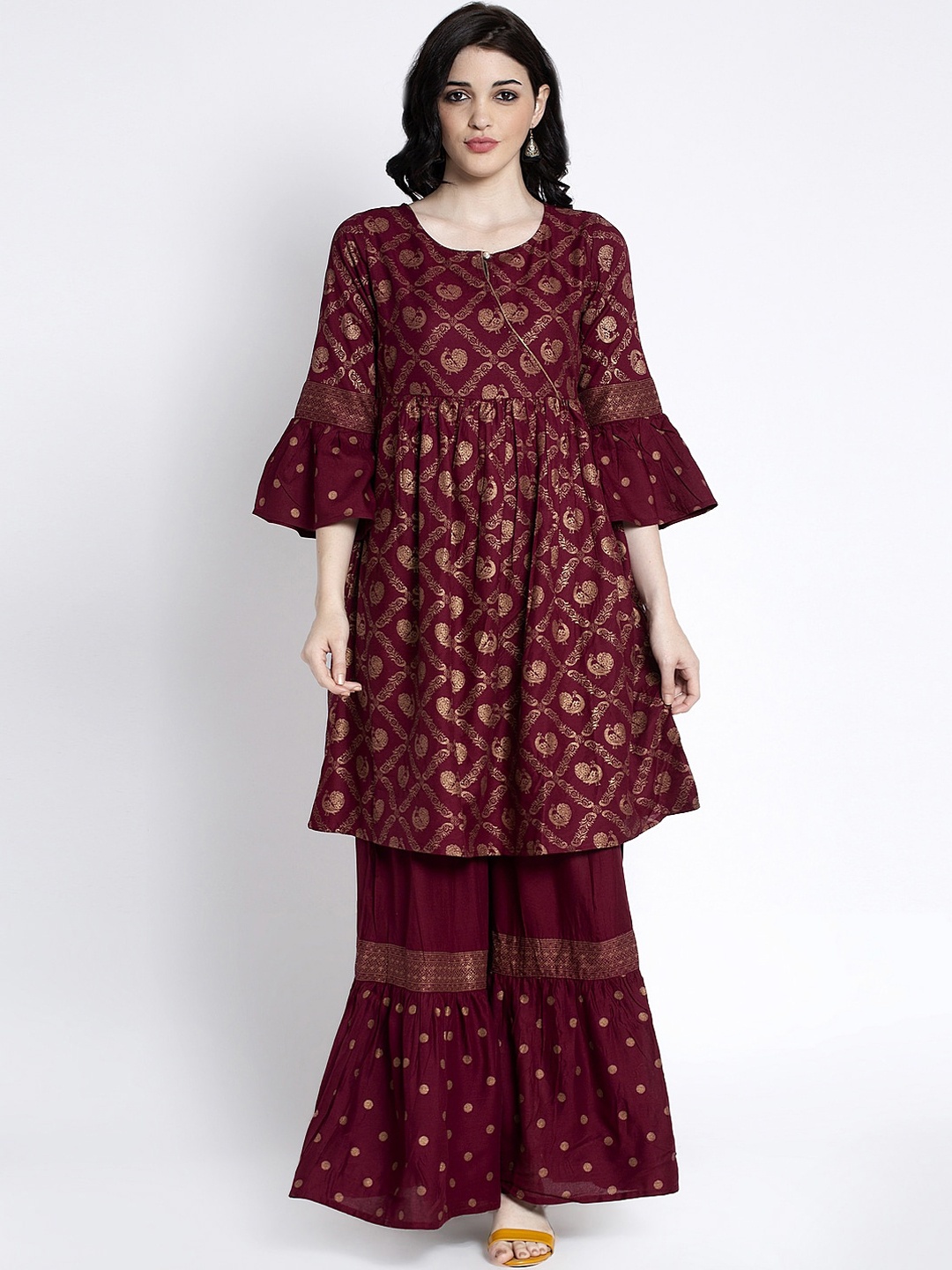 

ANAISA Women Burgundy Printed Kurti with Palazzos