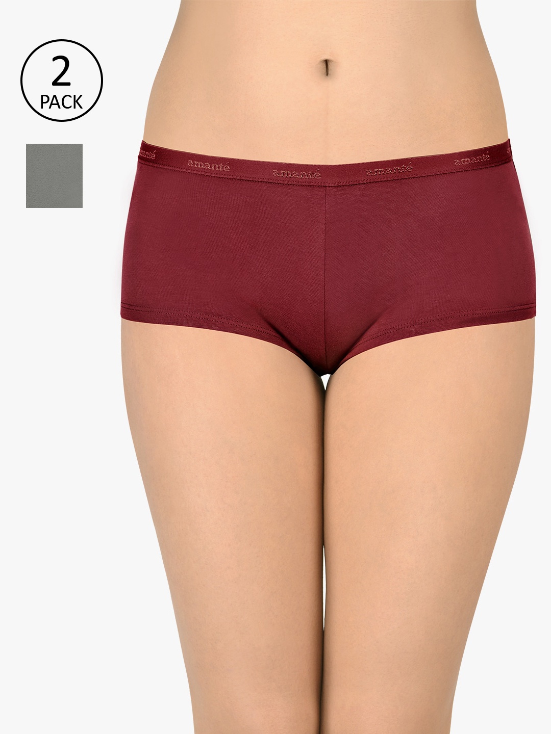 

Amante Women Pack of 2 Solid Low Rise Boy Shorts PPK62001, Assorted