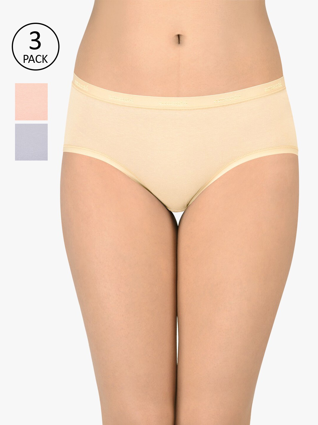 

Amante Women Multicoloured Pack of 3 Solid Low Rise Hipster Briefs PPK43001-C342, Multi