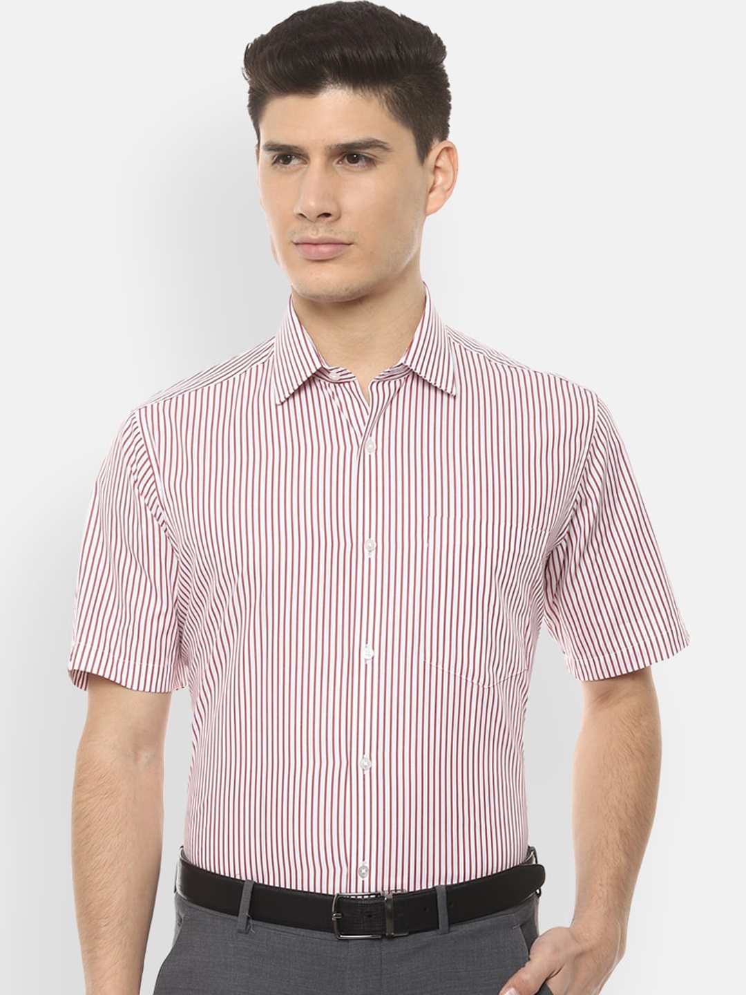 

Van Heusen Men White & Pink Regular Fit Striped Formal Shirt