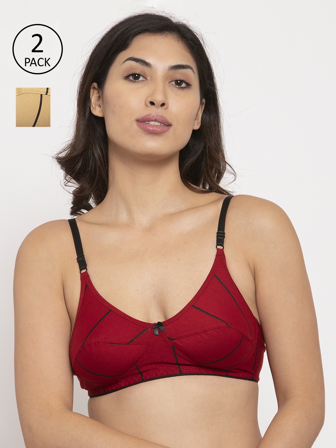 

Innocence Pack Of 2 Printed Non-Padded Non-Wired Everyday Bras BBAPLIN90624, Maroon