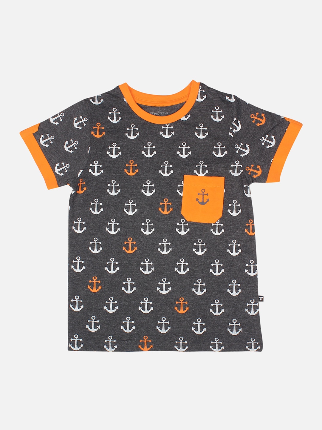 

PROTEENS Boys Charcoal Printed Round Neck Pure Cotton T-shirt