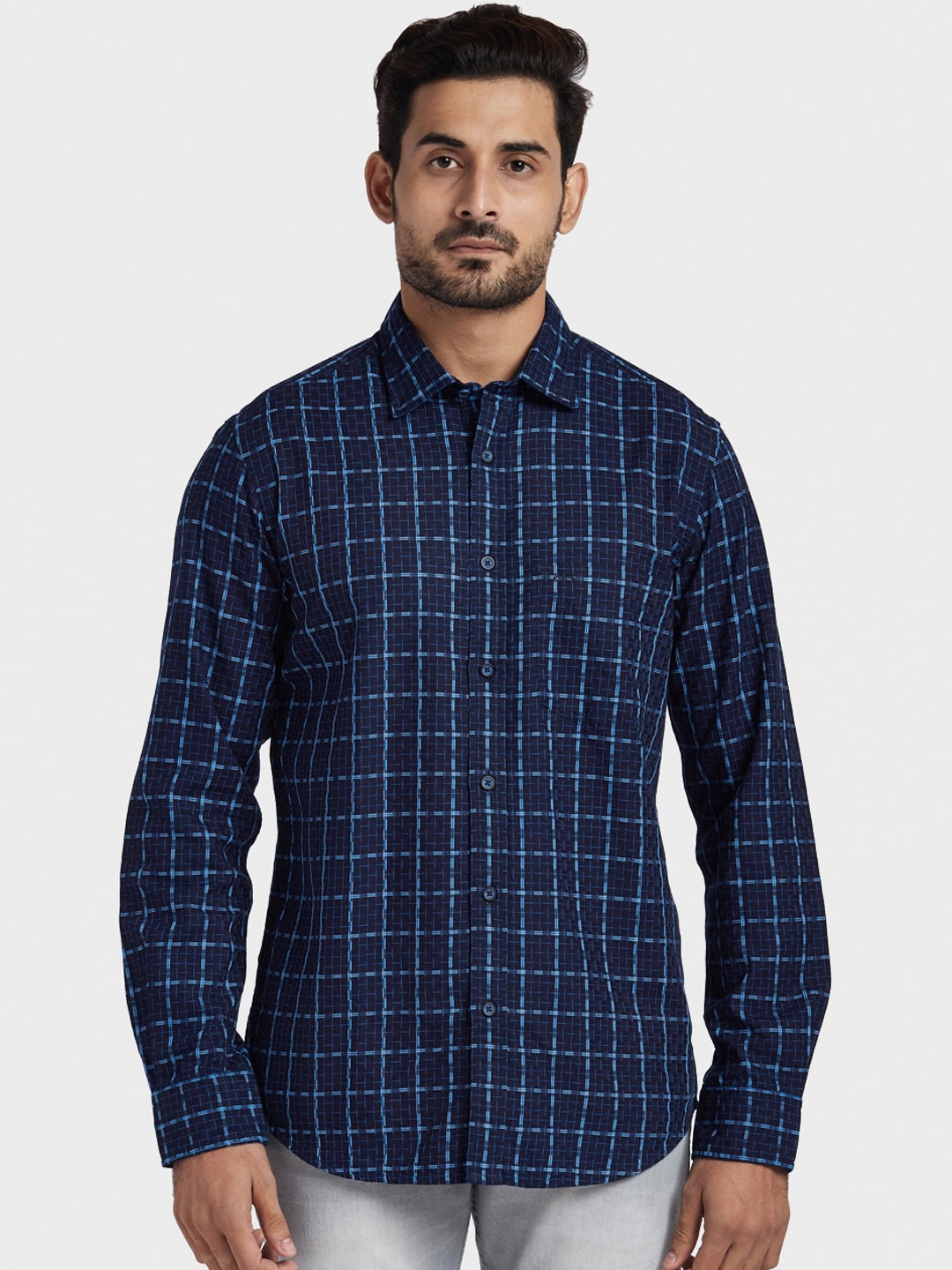 

ColorPlus Men Blue Tailored Fit Printed Casual Shirt
