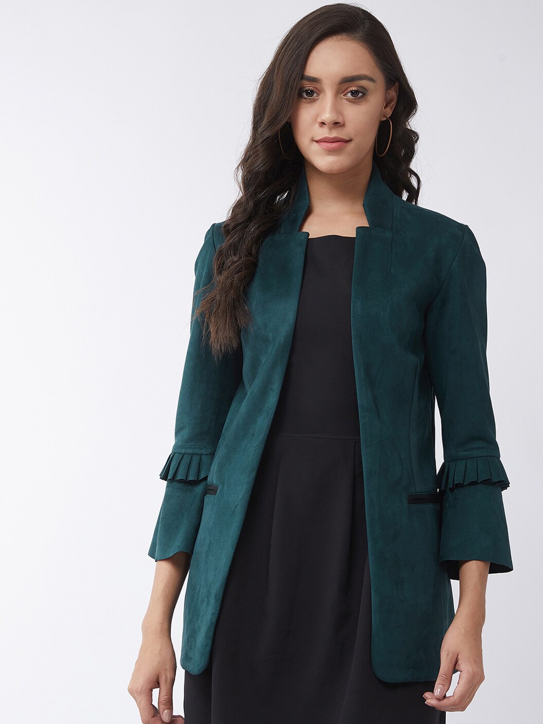 

Zima Leto Women Green Solid Open Front Blazer
