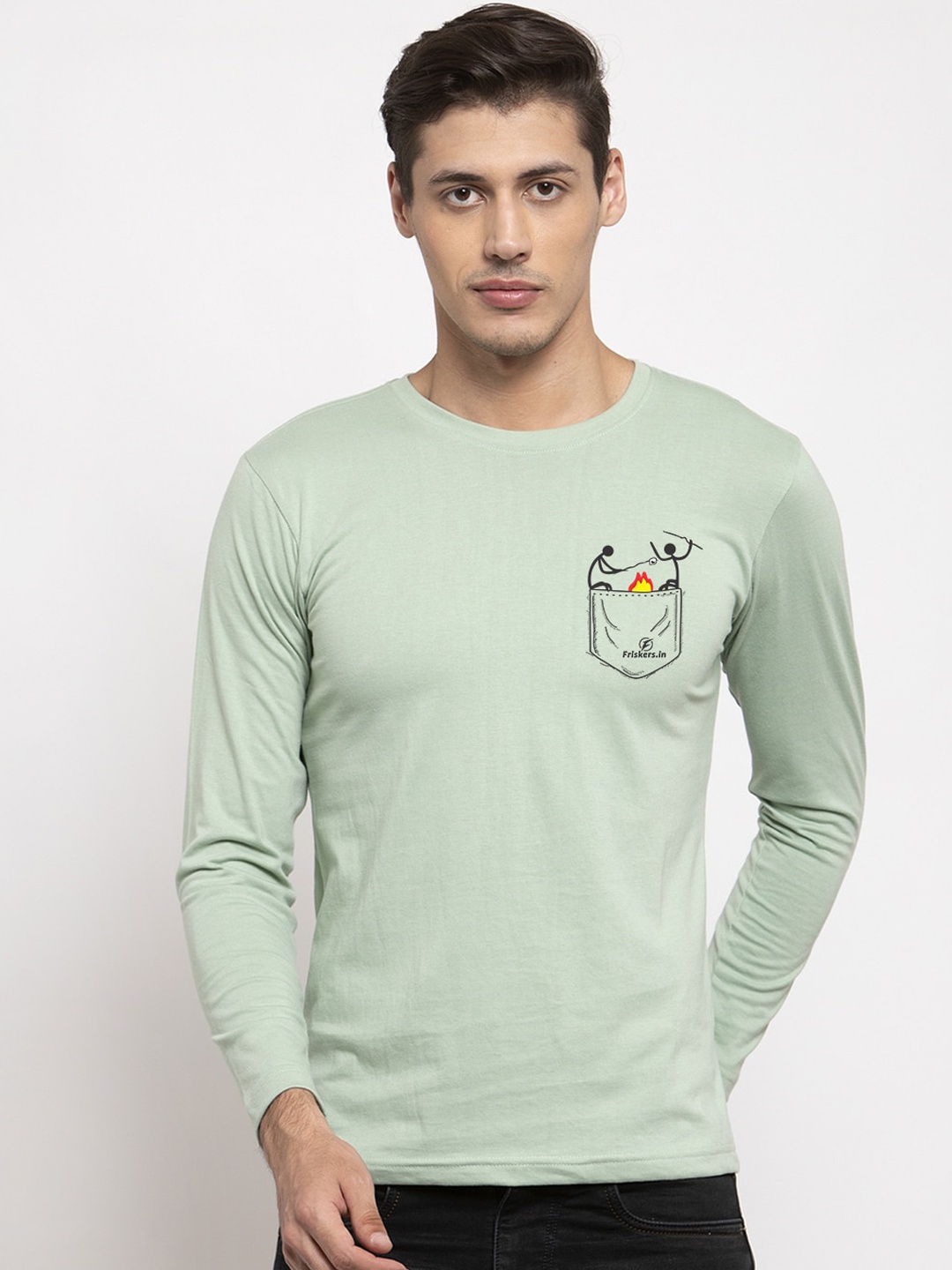 Friskers Men Green Printed Round Neck T-shirt