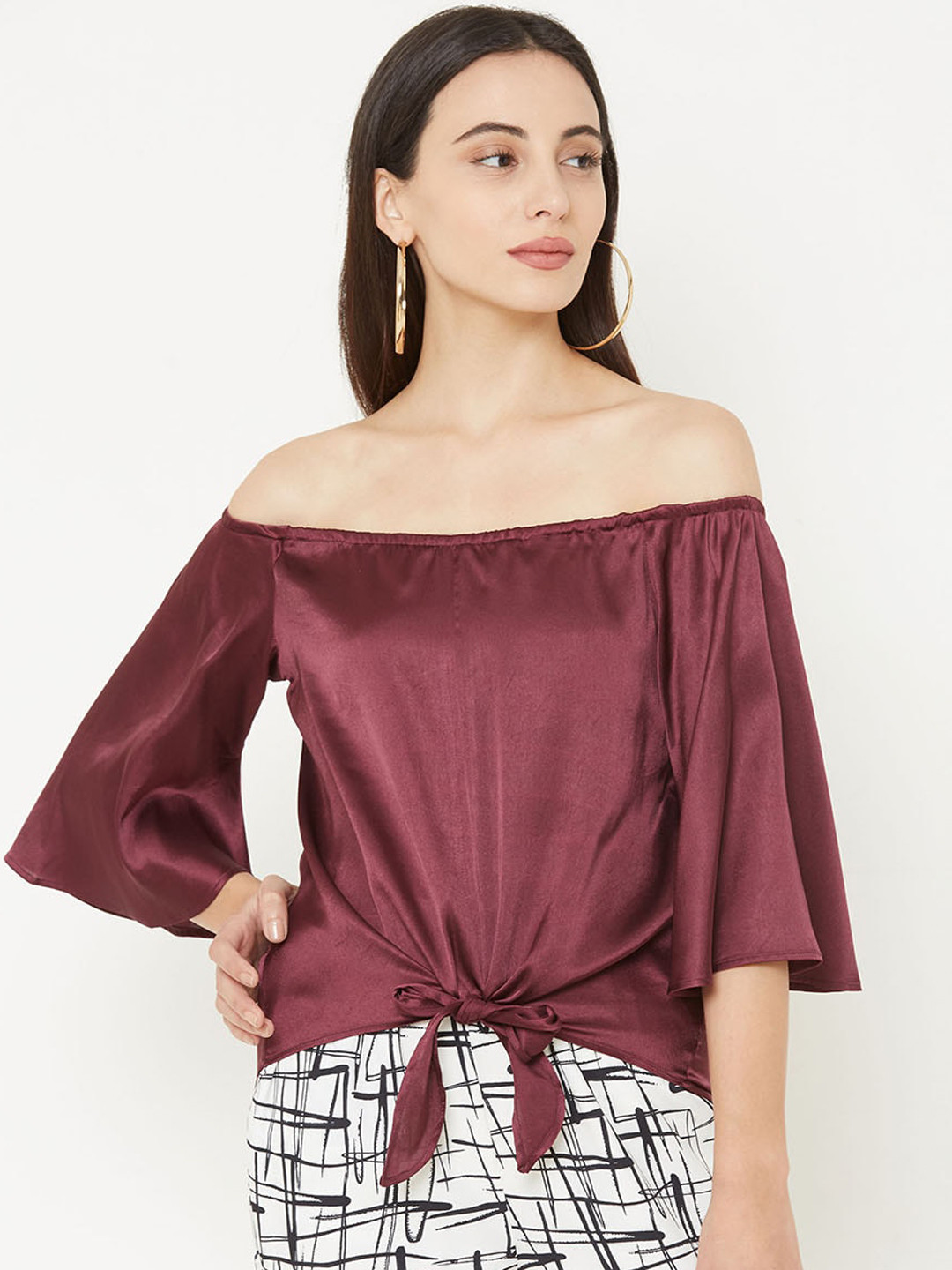 

MISH Women Burgundy Solid Bardot Top