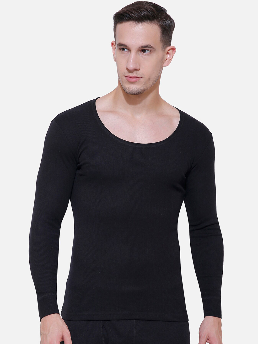 

BODYCARE INSIDER Men Black Striped Slim-Fit Thermal T-shirt