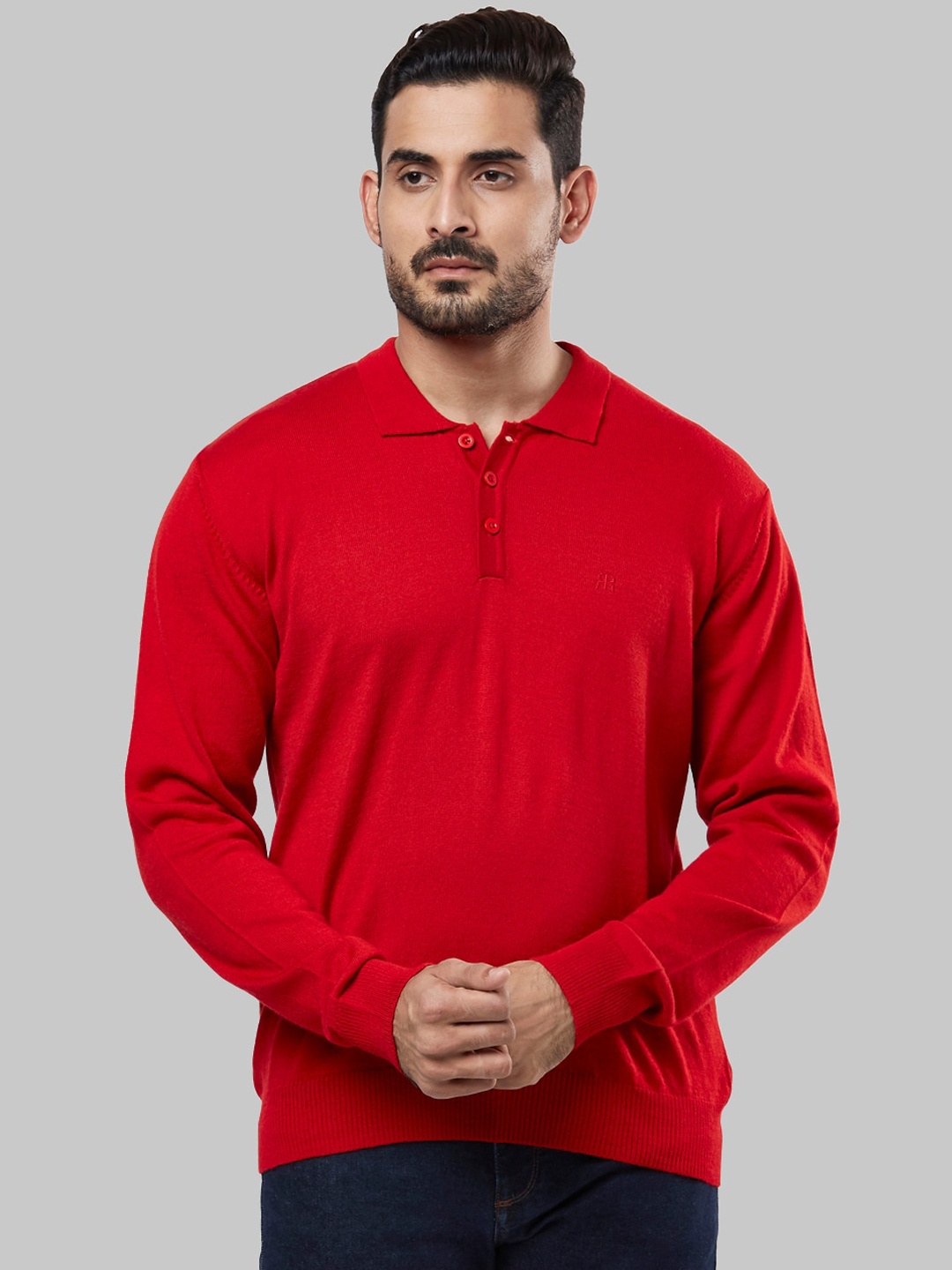 

Raymond Men Red Solid Polo Collar Pullover Sweater