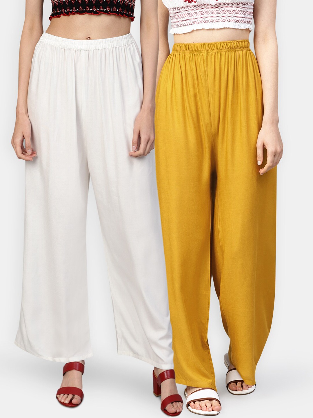 

Jompers Women Pack of 2 Solid Palazzos, White