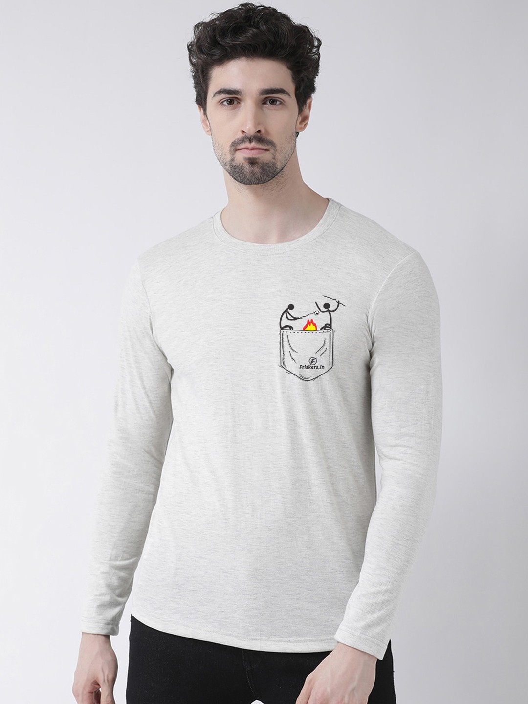 

Friskers Men Grey Solid Round Neck T-shirt