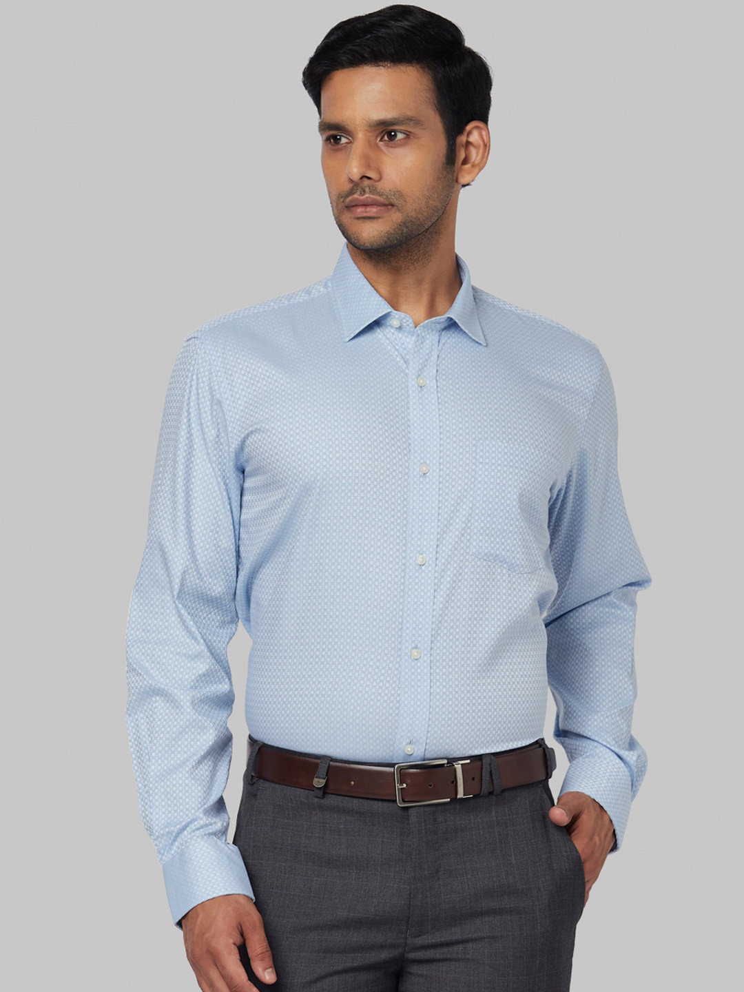 

Park Avenue Men Blue Regular Fit Self Design Formal Shirt