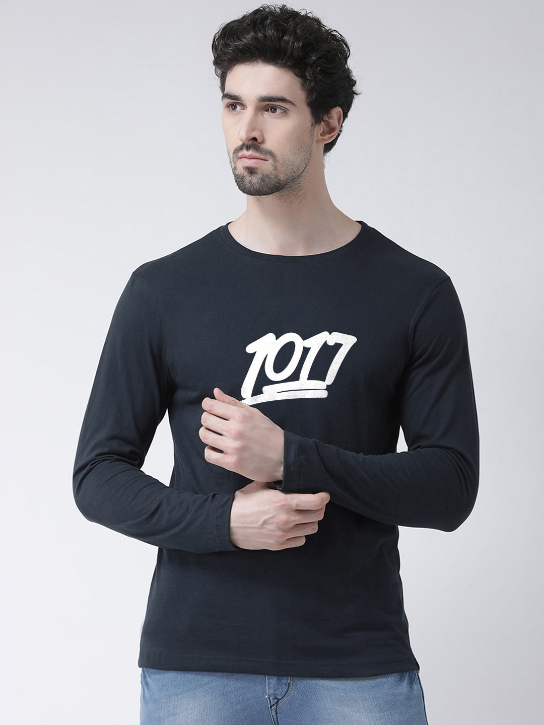 

Friskers Men Navy Blue Printed Round Neck T-shirt