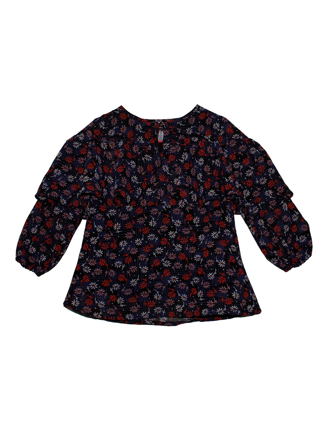 

KiddoPanti Girls Navy Blue Printed A-Line Top