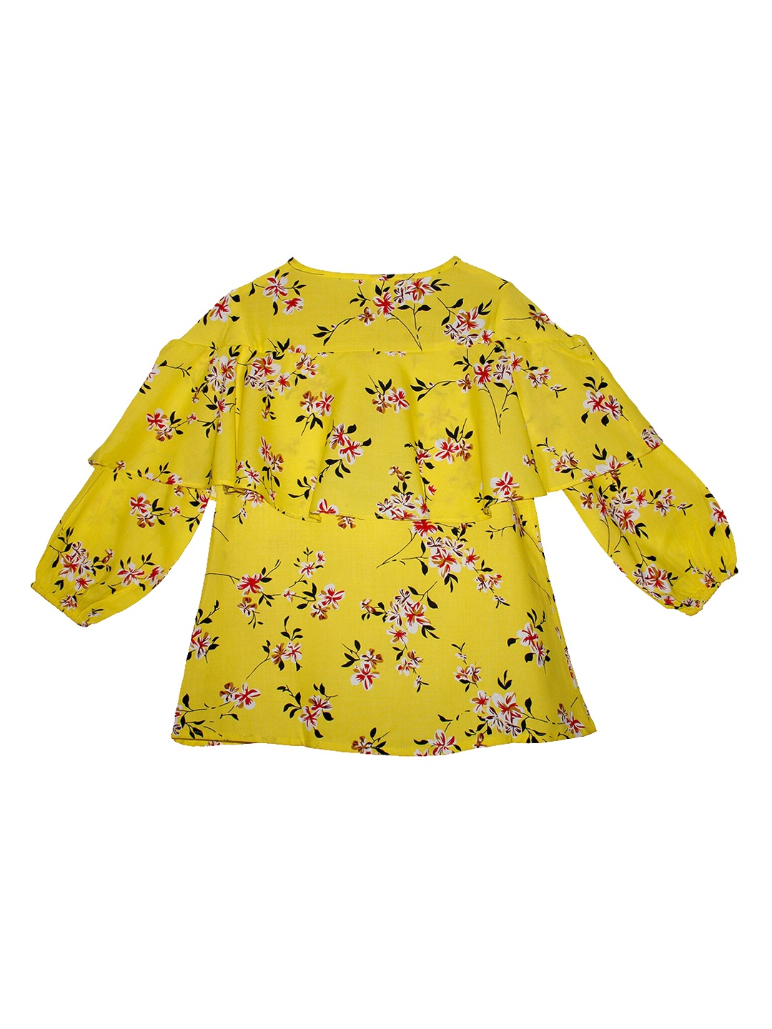 KiddoPanti Girls Yellow Printed Top