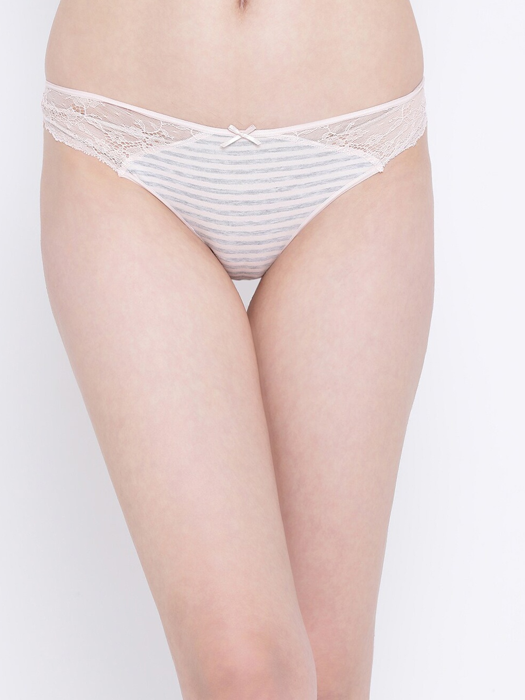 

Clovia Women Grey Striped Lace Trimmed Low Waist Striped Bikini Briefs PN3452A01S