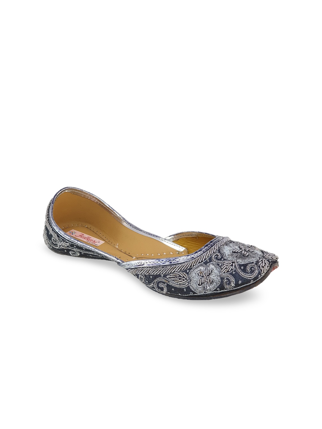 

Fulkari Women Grey Embellished Fabric Mojaris