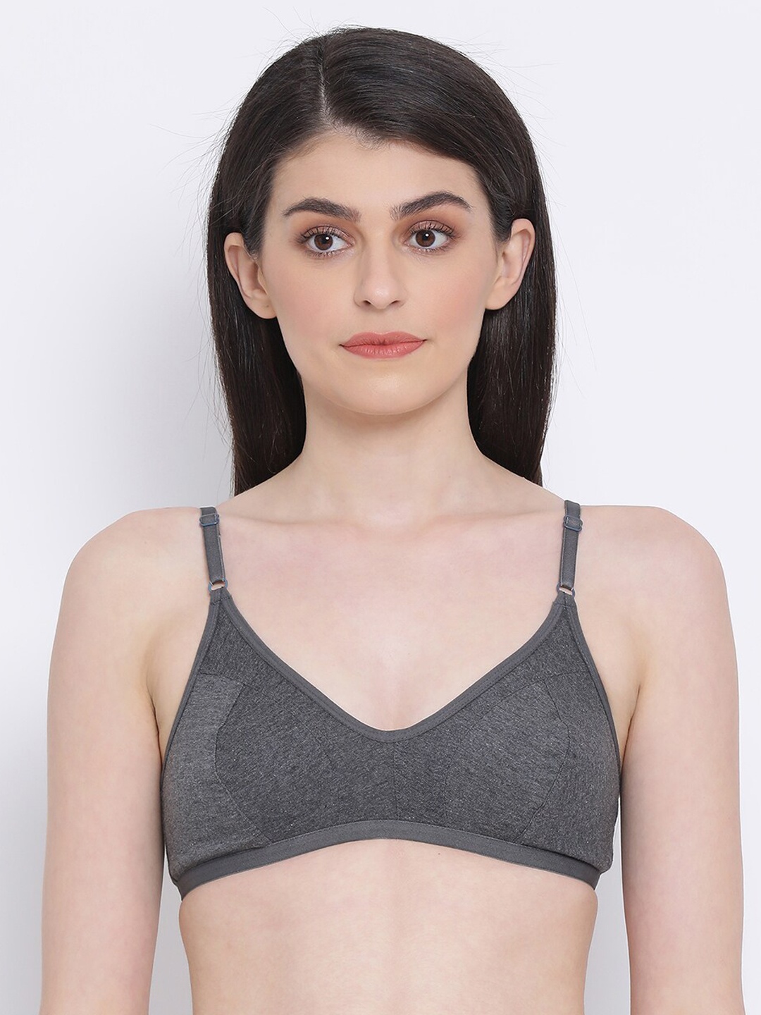

Non-Padded Non-Wired Full Cup Bra in Dark Grey - Cotton