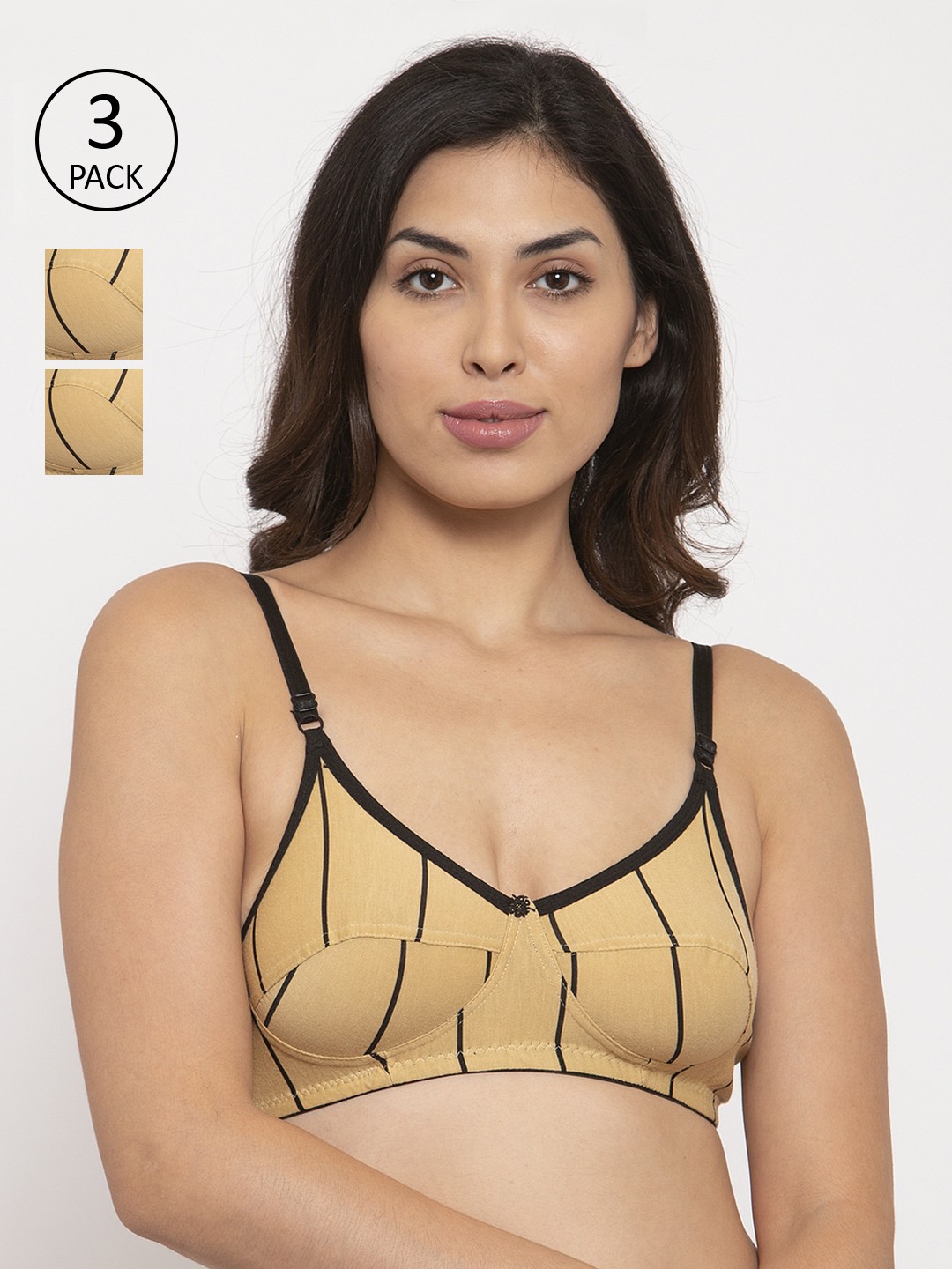 

Innocence Pack of 3 Beige & Black Non-Padded Non-Wired Everyday Bras BBAPLIN90640