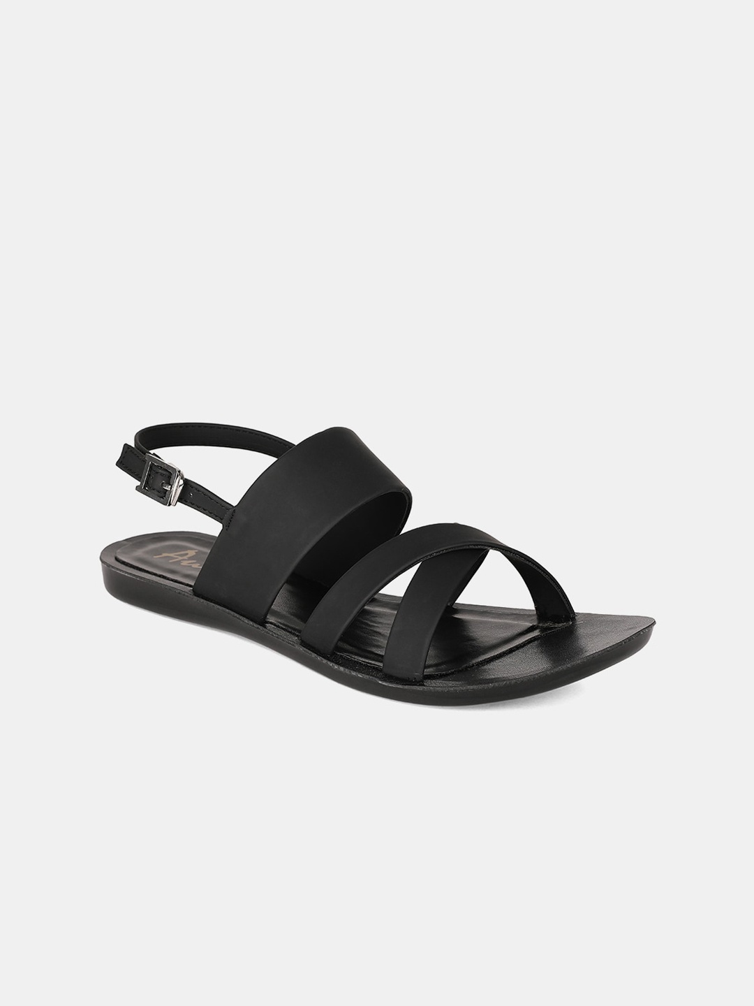 

AURELIA Women Black Solid PU Open Toe Flats