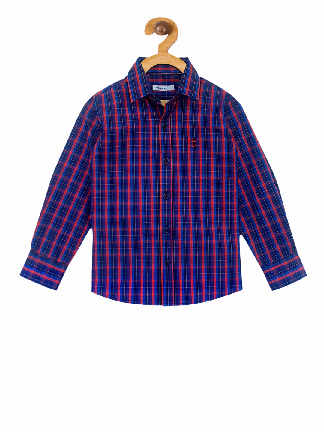 

Campana Boys Navy Blue Regular Fit Checked Casual Shirt