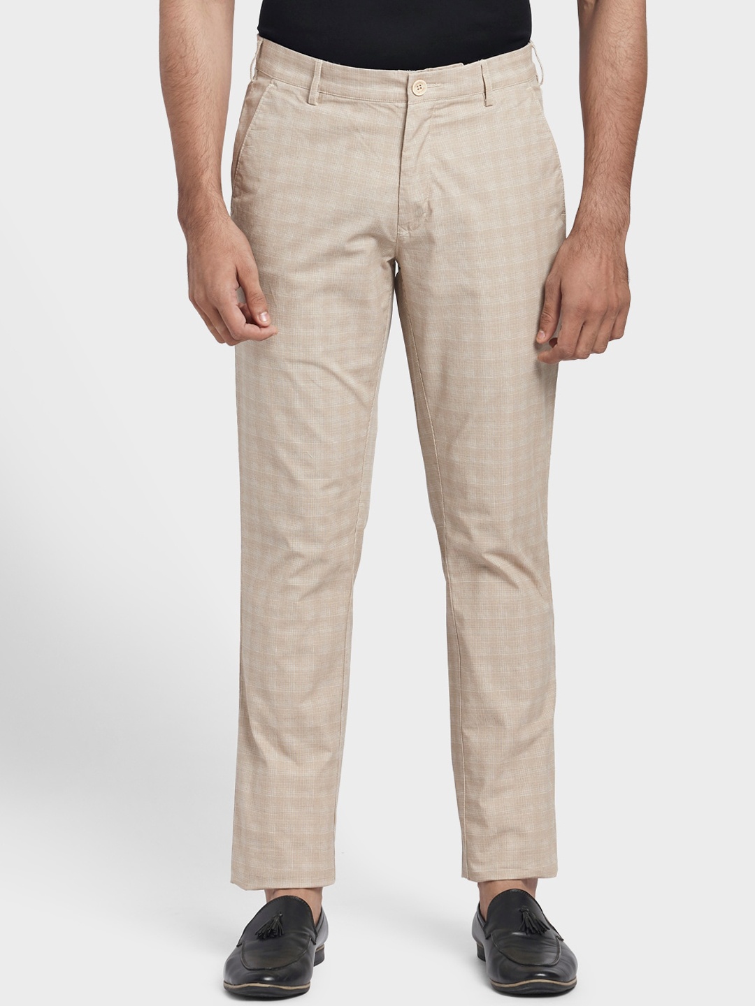 

ColorPlus Men Beige Regular Fit Checked Regular Trousers