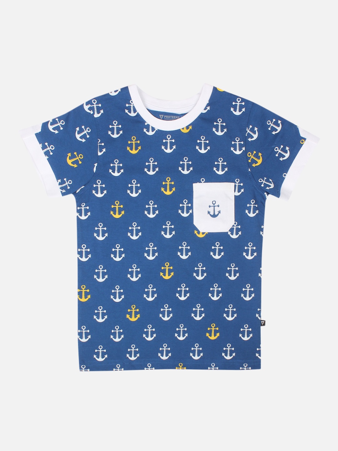 PROTEENS Boys Blue Printed Round Neck T-shirt