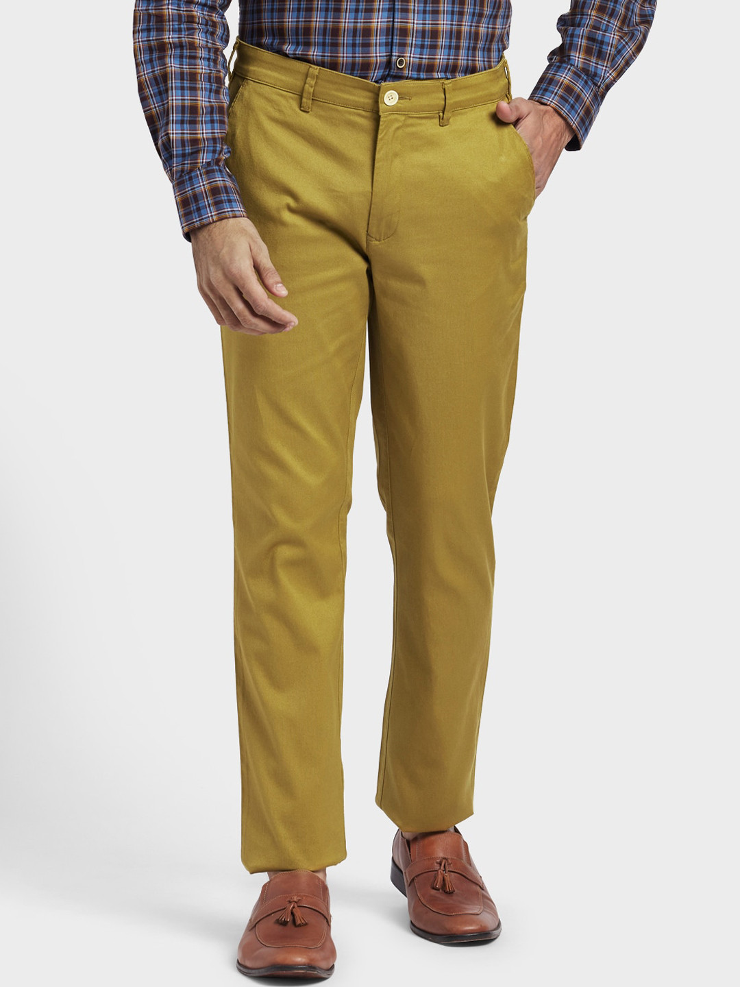 

ColorPlus Men Khaki-Coloured Solid Regular Trousers