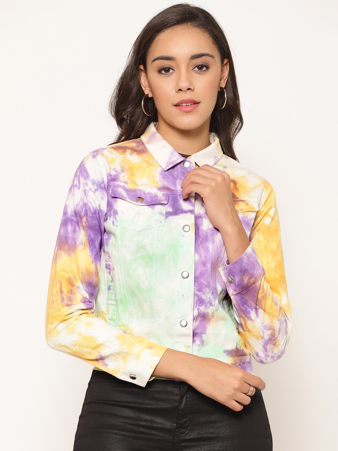 

HOUSE OF KKARMA Women Multicoloured Tie & Dye Twill Tailored Jacket, Multi
