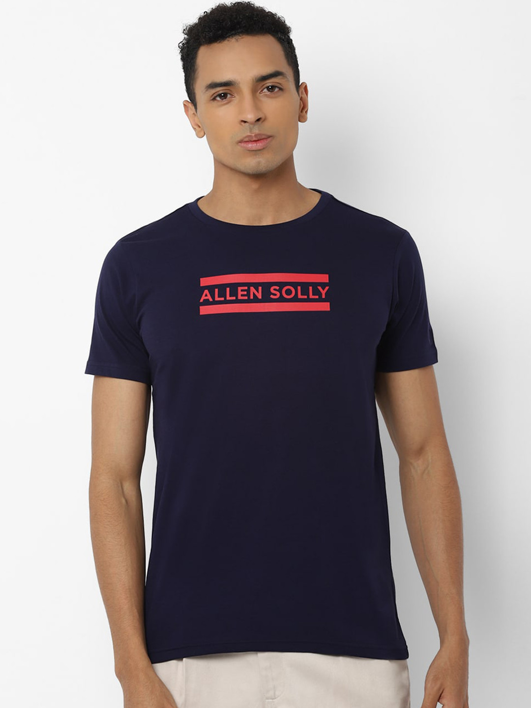 

Allen Solly Men Navy Blue Printed Round Neck Pure Cotton T-shirt