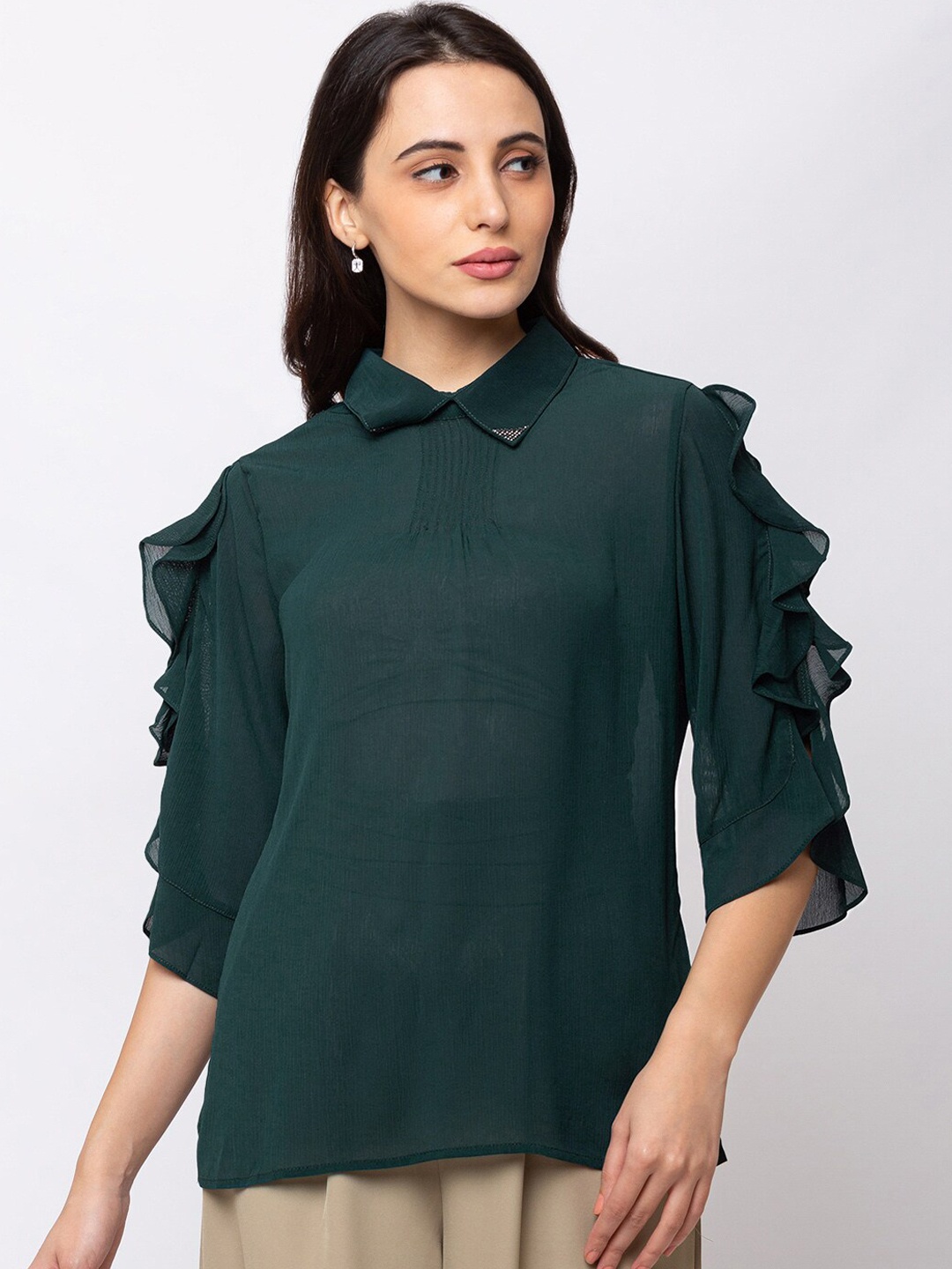 

SHECZZAR Women Green Solid A-Line Top