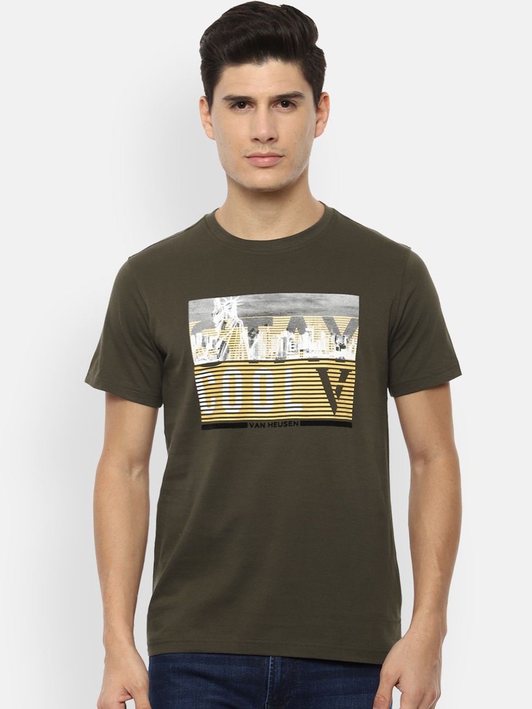 

Van Heusen Sport Men Olive Green Printed Round Neck T-shirt