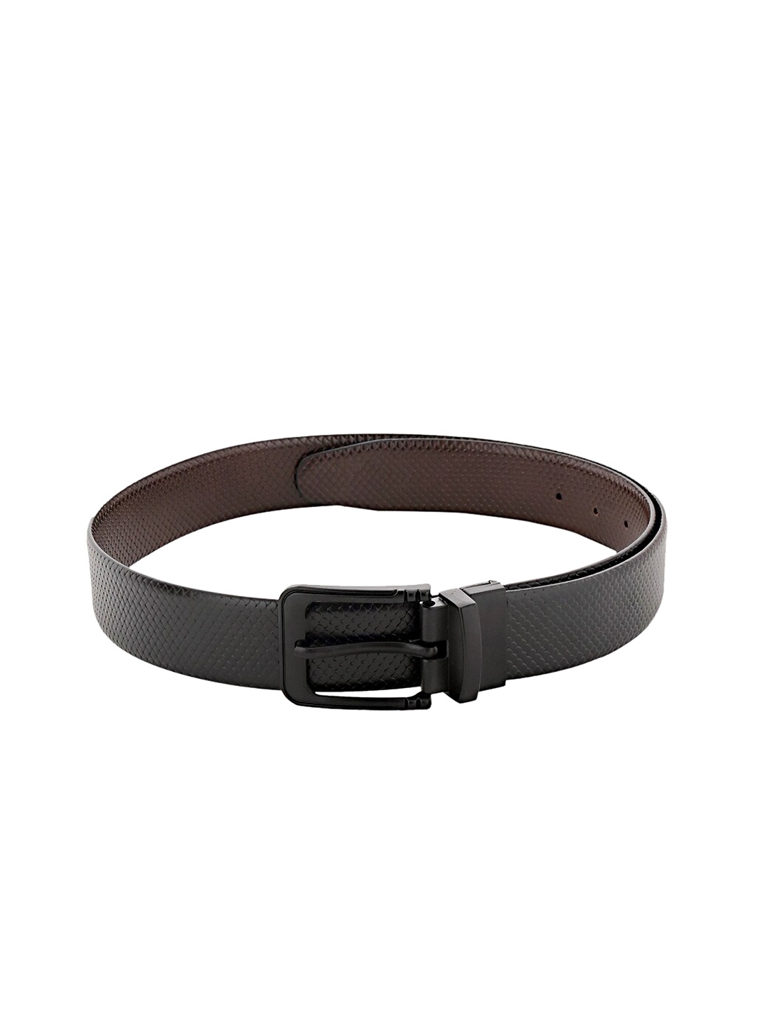 

WELBAWT Men Black & Brown Textured Leather Reversible Belt