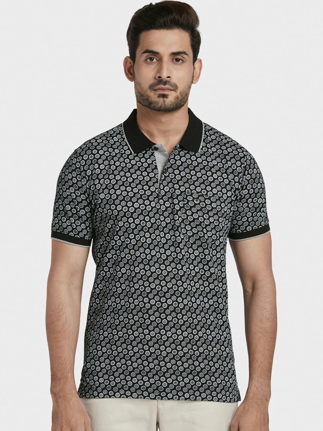 

ColorPlus Men Black Printed Polo Collar T-shirt
