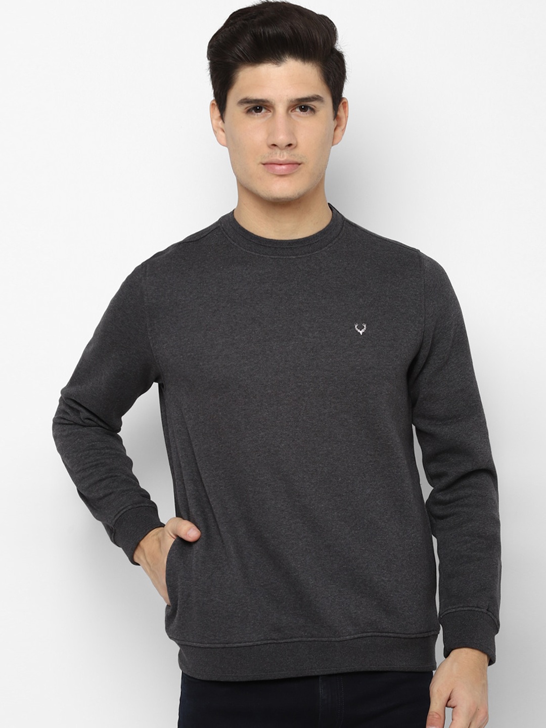 

Allen Solly Men Grey Solid Sweatshirt