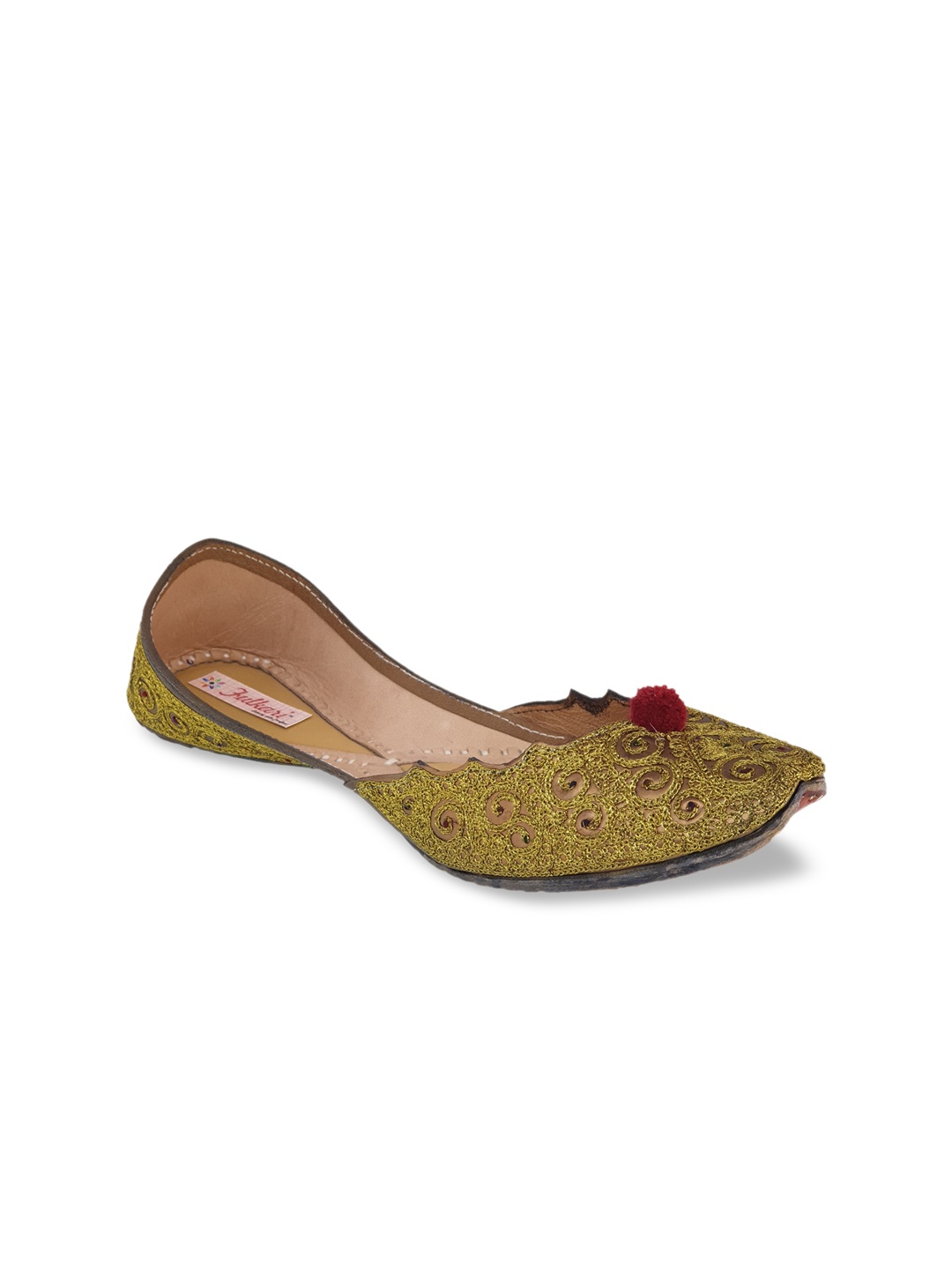 

Fulkari Women Gold-Toned Woven Design Fabric Mojaris