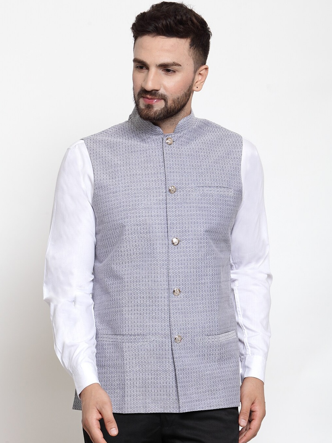 

Jompers Mens Nehru Jacket, Silver
