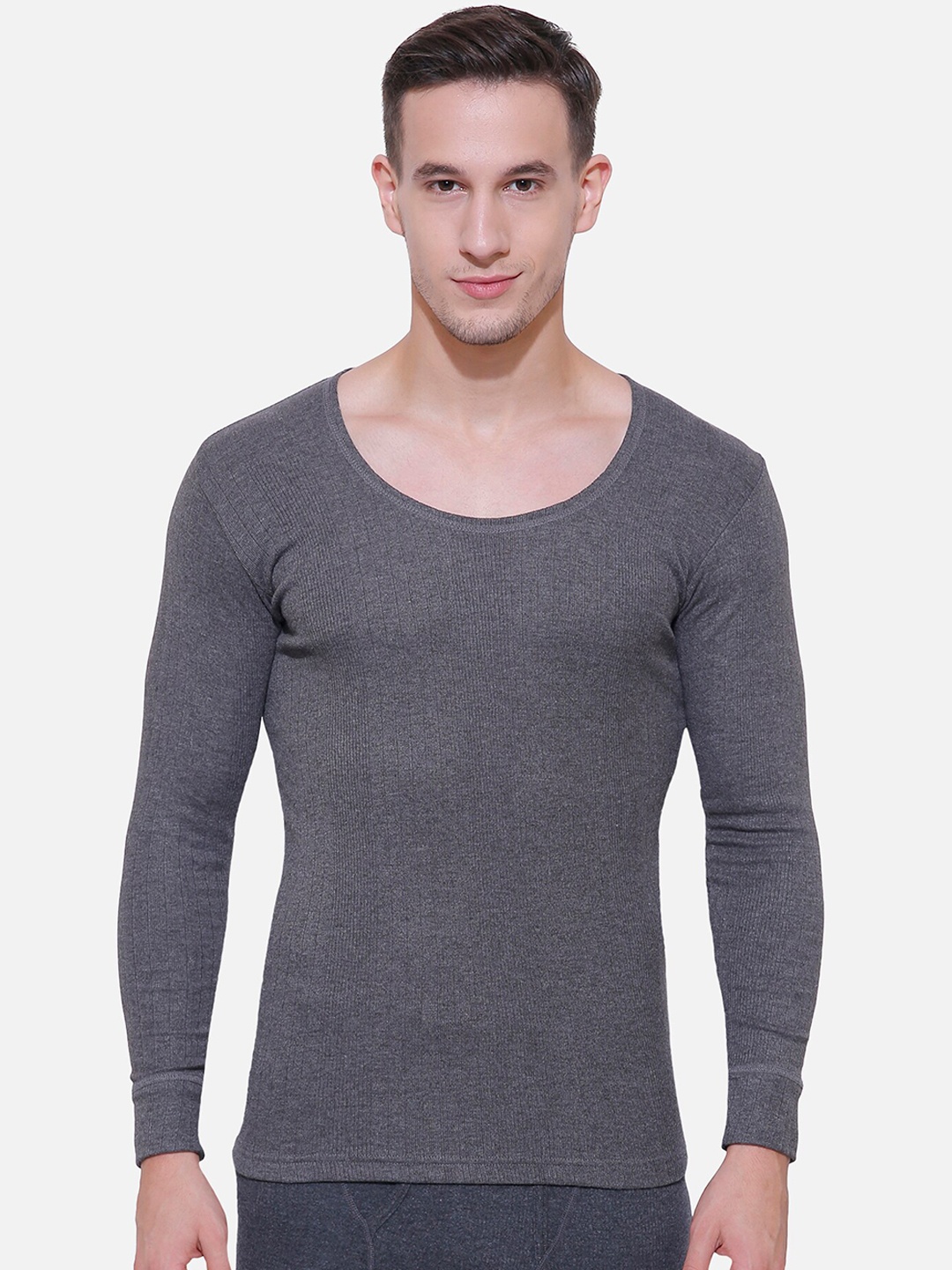 

BODYCARE INSIDER Men Charcoal Grey Striped Slim-Fit Thermal Top