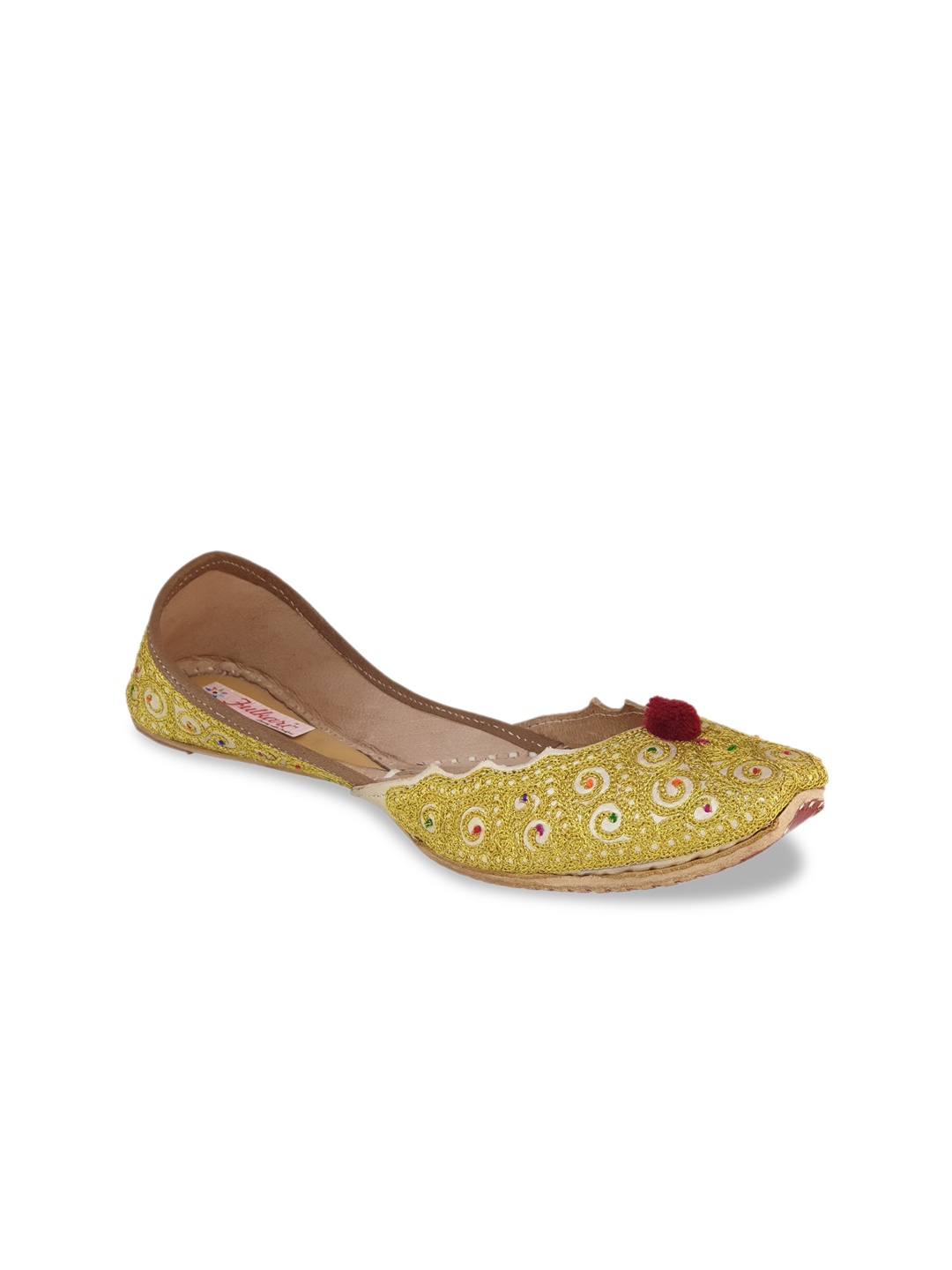 

Fulkari Women Beige Embellished Fabric Mojaris