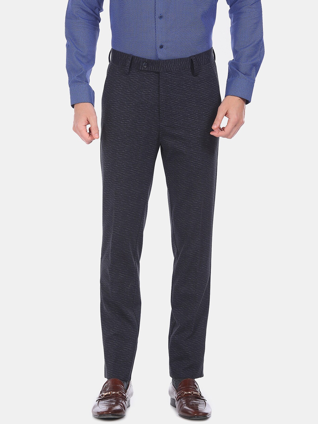 

Arrow Men Blue Regular Fit Self Design Formal Trousers