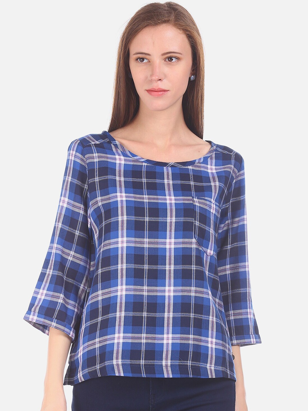 

Cherokee Women Blue Checked Top
